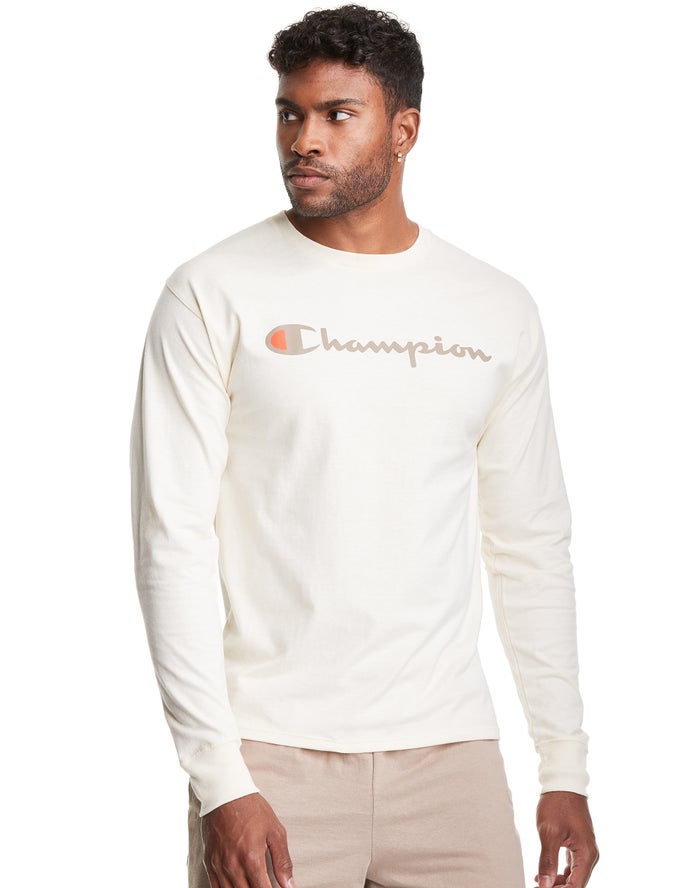 Tricou Champion Classic Long-Sleeve Script Logo Barbati Albi - Romania WUVSCHR-49